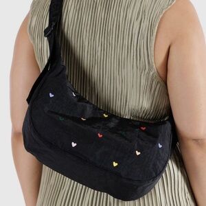 BAGGU Embroidered Medium Nylon Crescent Bag